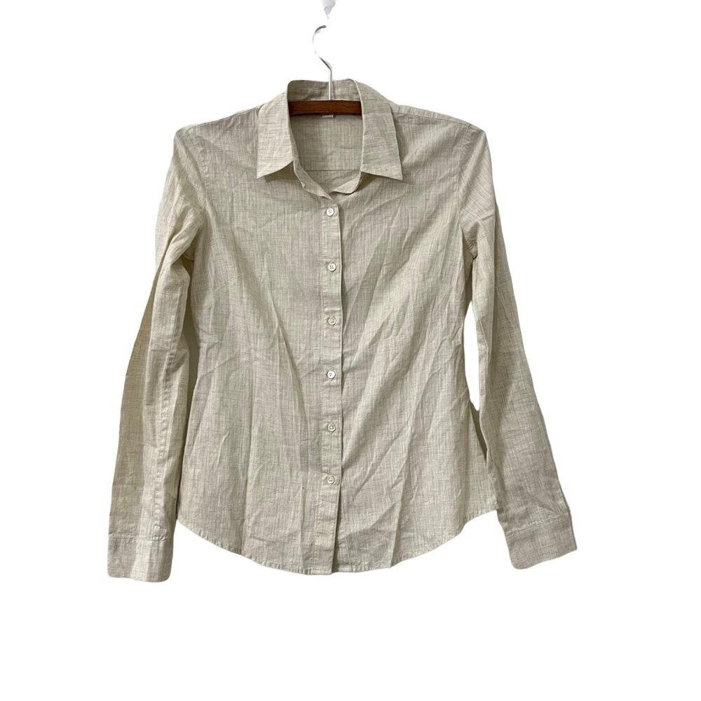 Standard James Perse Womens Beige Woven Long Sleeve Button Shirt Size XSmall